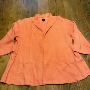 Eileen Fisher Linen Jacket Blazer Women's Large Orange Coral Lagenlook Loose